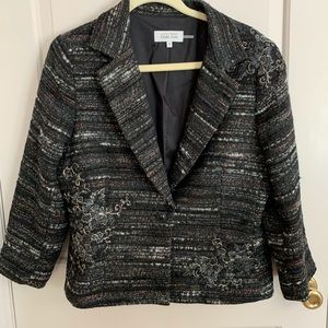 Teri Jon Black tweed with embroidery
